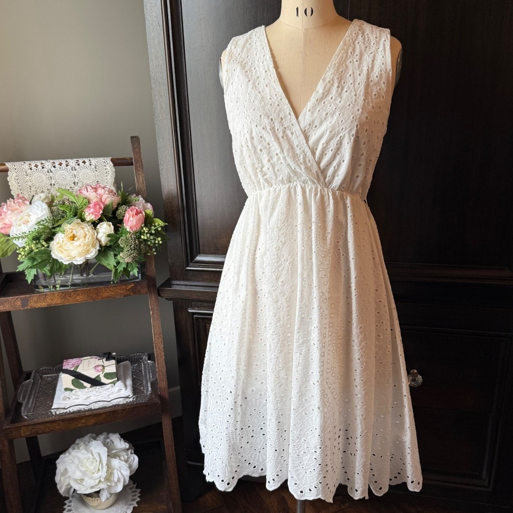 Made in Italy Eyelet Cotton‎ Midi Dress Sleeveless White Size S Boho Cottagecore